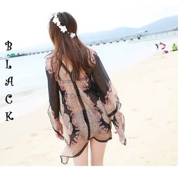 Extra Thai Silken Shawl Pink, Aquamarine, Black, Blue, Green & Peach Colors, O… - Picture 6 of 11